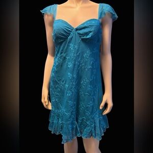 Betsey Johnson Teal Dress with Floral Embroidery